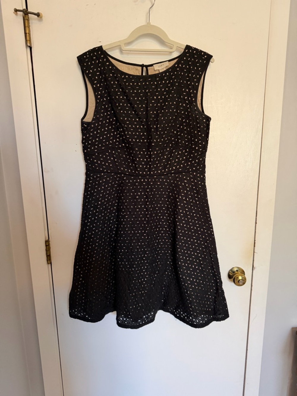 LOFT Black Eyelet Fit & Flare Dress | 6